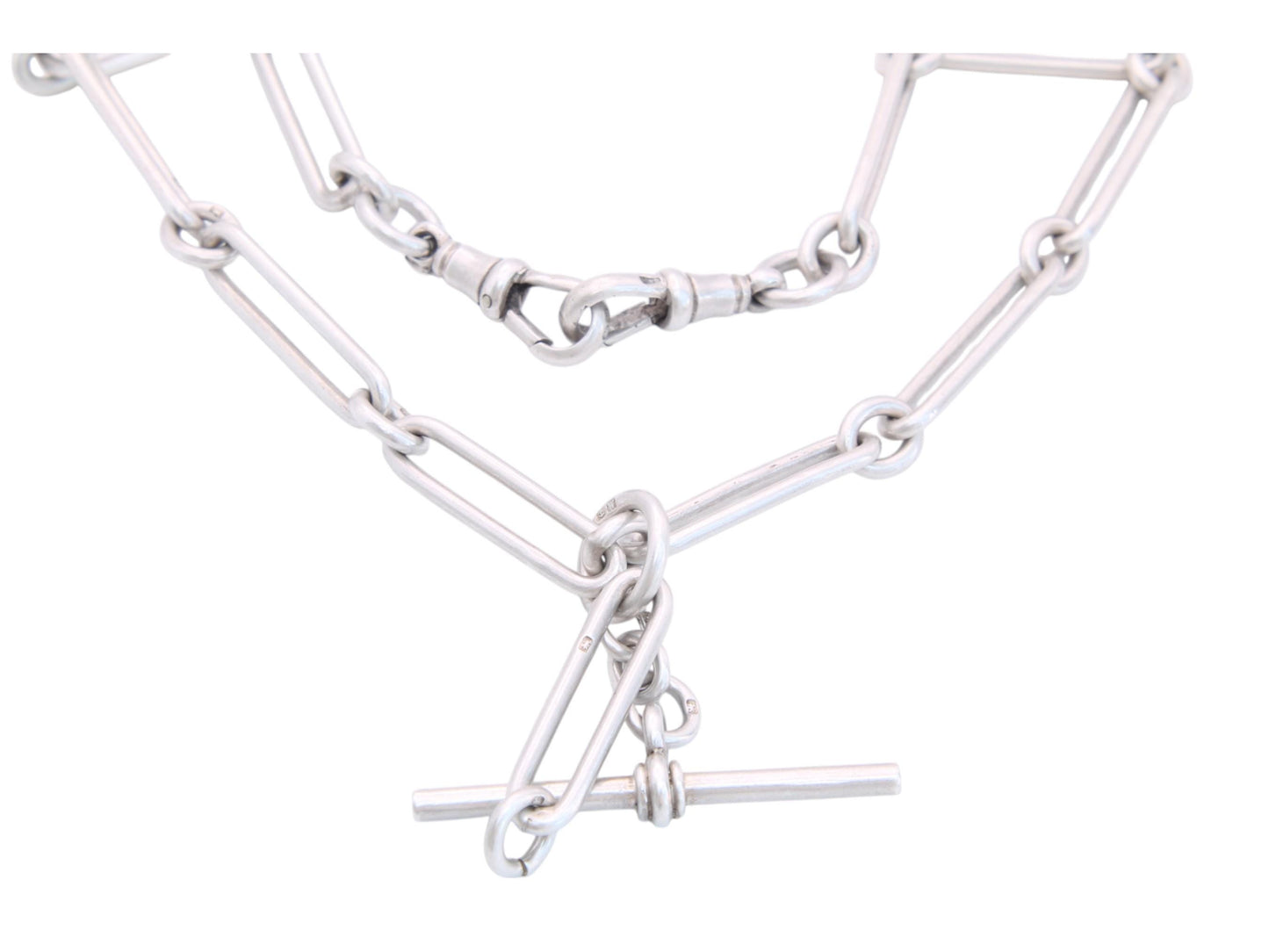 Antique Sterling Silver Trombone Link Chain Necklace, 13.5"