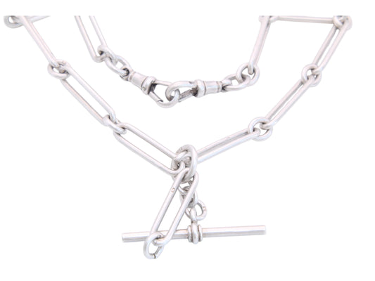 Antique Sterling Silver Trombone Link Chain Necklace, 13.5"