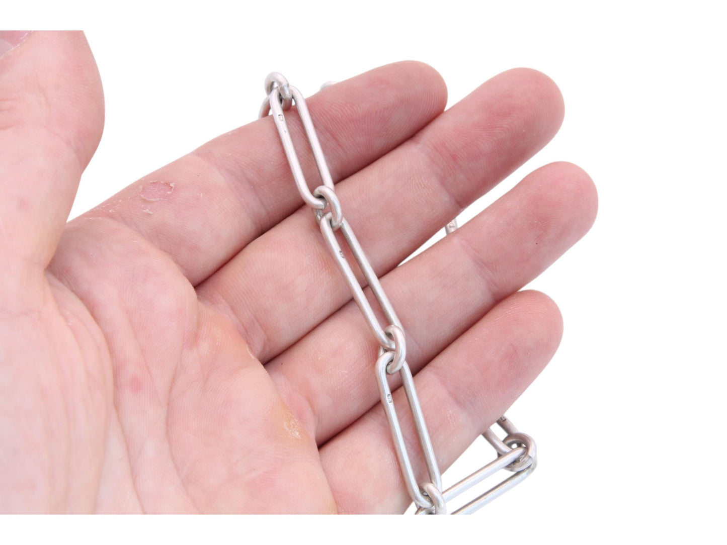 Antique Sterling Silver Trombone Link Chain Necklace, 13.5"