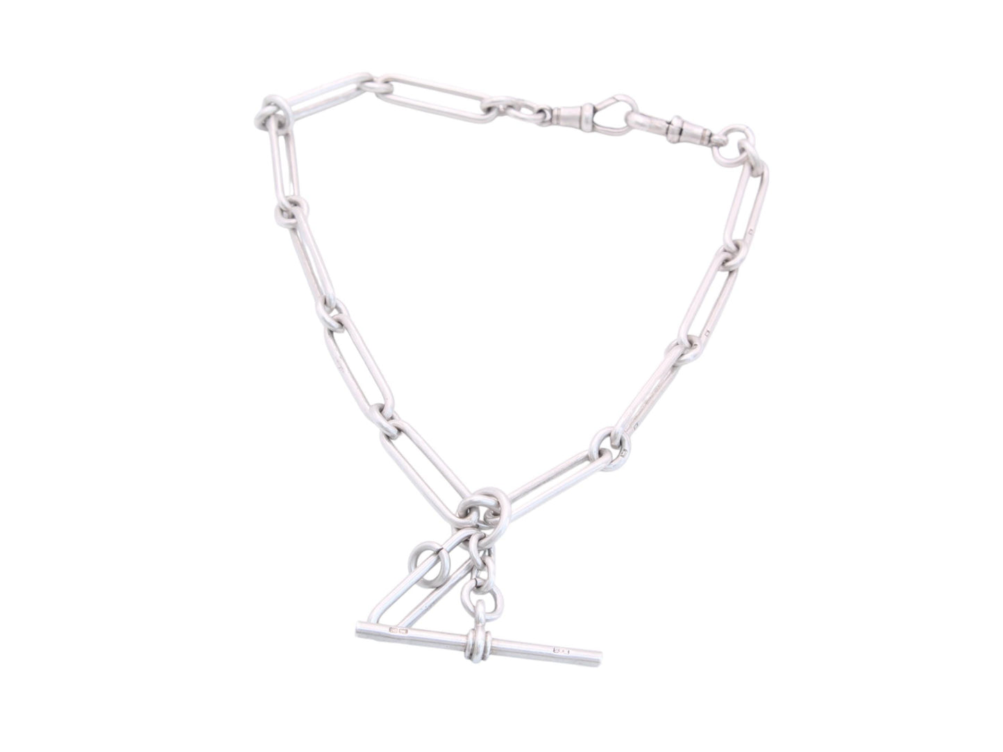 Antique Sterling Silver Trombone Link Chain Necklace, 13.5"