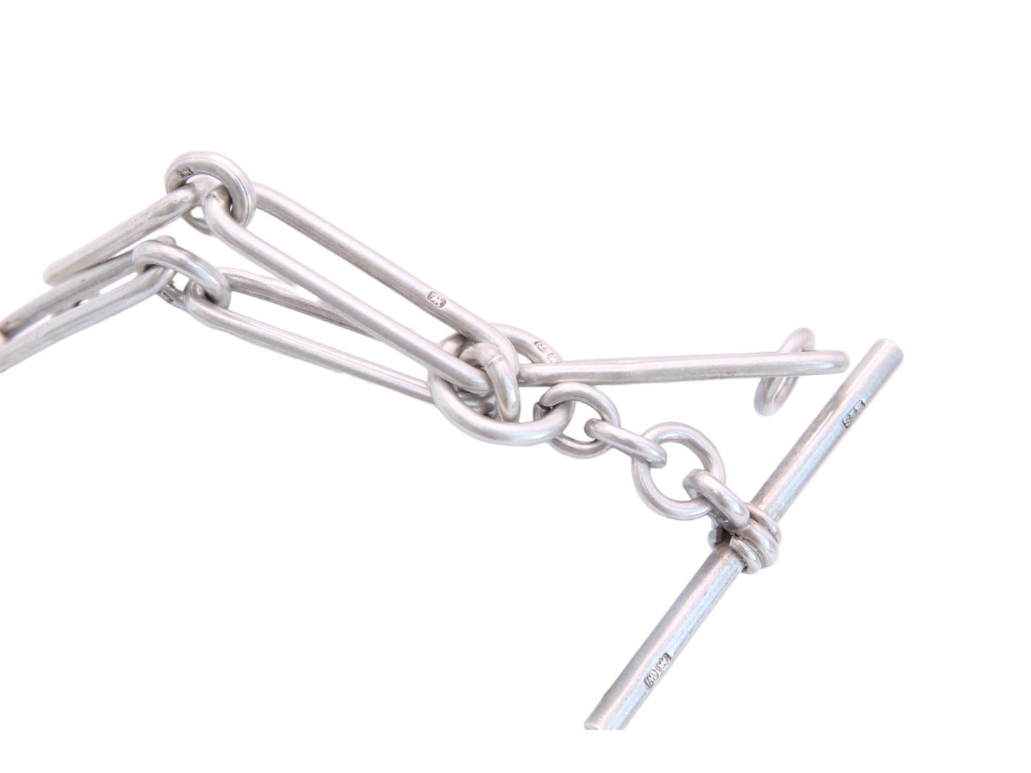 Antique-Sterling-Silver-Trombone-Link-Chain-Necklace,-13.5"