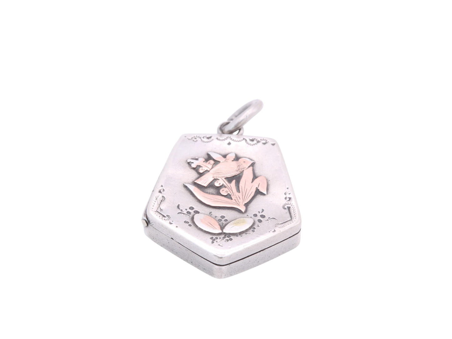 Antique Sterling Silver Locket With A Swallow In Reeds