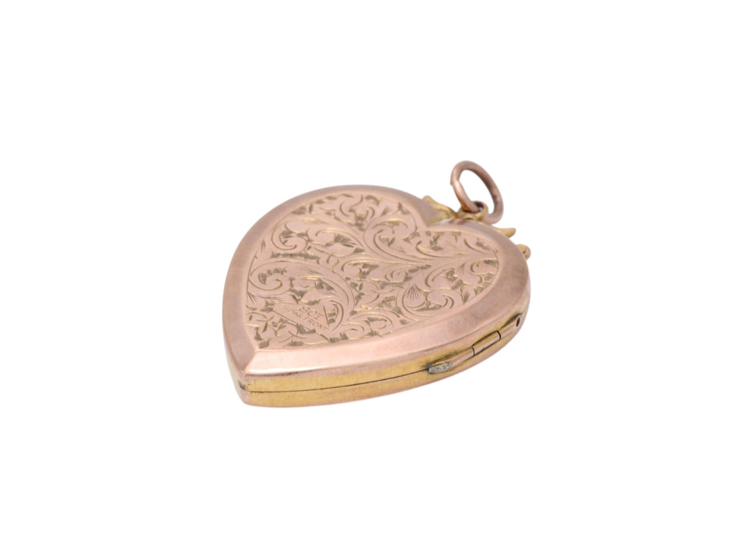 Antique 9ct Rose Gold Large Chased Heart Locket