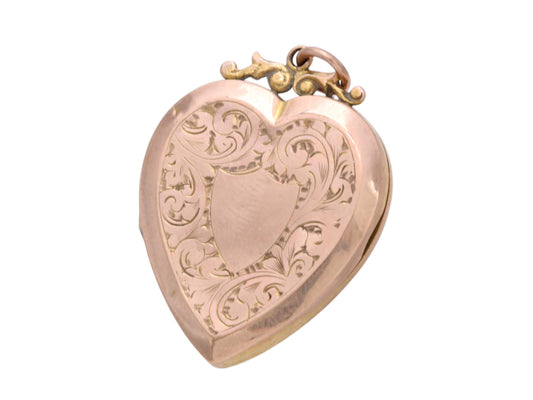 Antique 9ct Rose Gold Large Chased Heart Locket