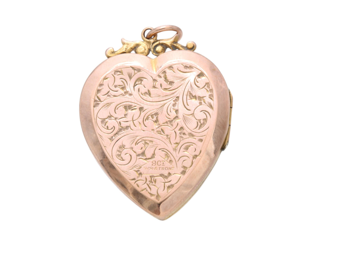 Antique 9ct Rose Gold Large Chased Heart Locket