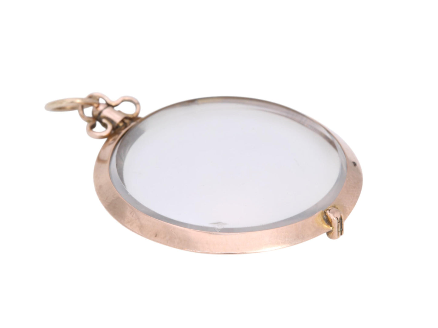 Antique 9ct Rose Gold Open Glass Locket Pendant, 1905