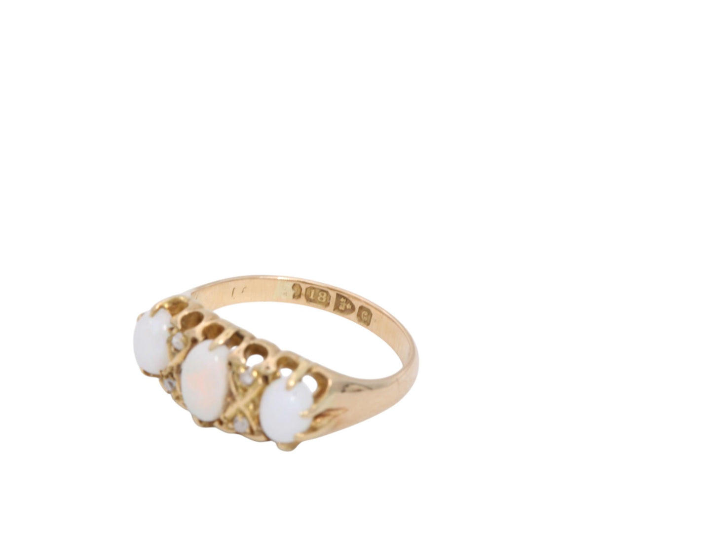 Antique Edwardian 18ct Gold Opal Diamond Ring, 1903