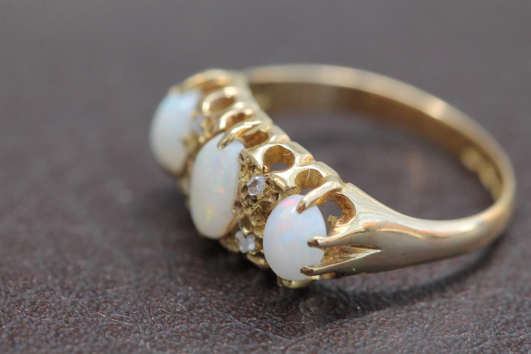 Antique Edwardian 18ct Gold Opal Diamond Ring, 1903