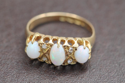 Antique Edwardian 18ct Gold Opal Diamond Ring, 1903