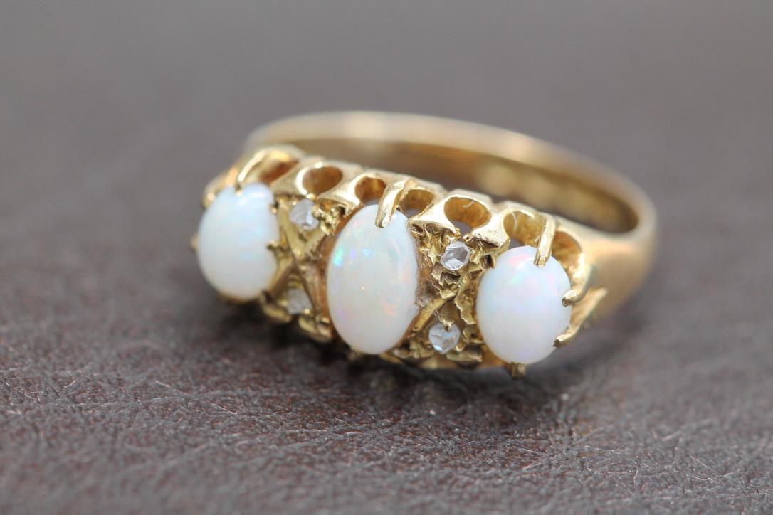 Antique Edwardian 18ct Gold Opal Diamond Ring, 1903