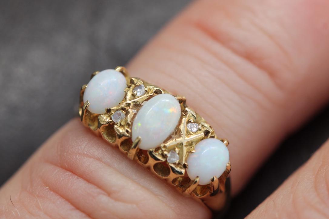 Antique Edwardian 18ct Gold Opal Diamond Ring, 1903
