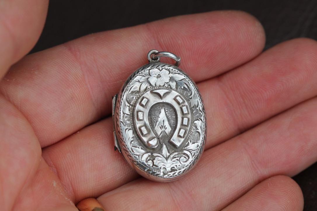 Antique Sterling Silver Lucky Horseshoe Locket, 1883