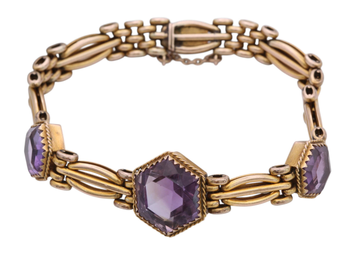 Antique 9ct Gold Amethyst Bracelet, 7"