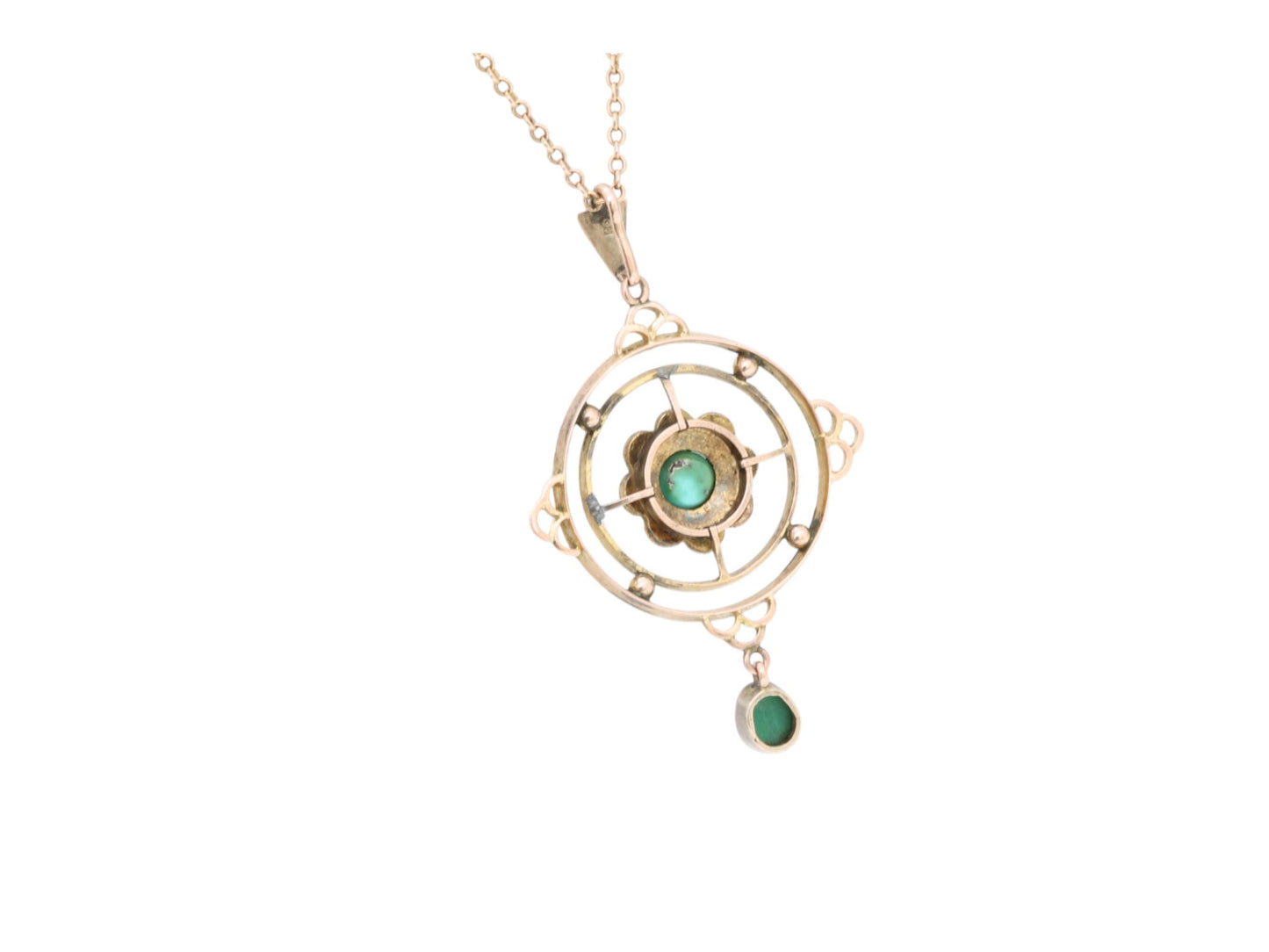 Antique 9ct Gold Pearl & Turquoise Pendant, Lovers Knot Necklace, 16"