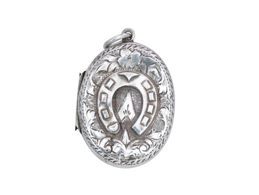 Antique Sterling Silver Lucky Horseshoe Locket, 1883