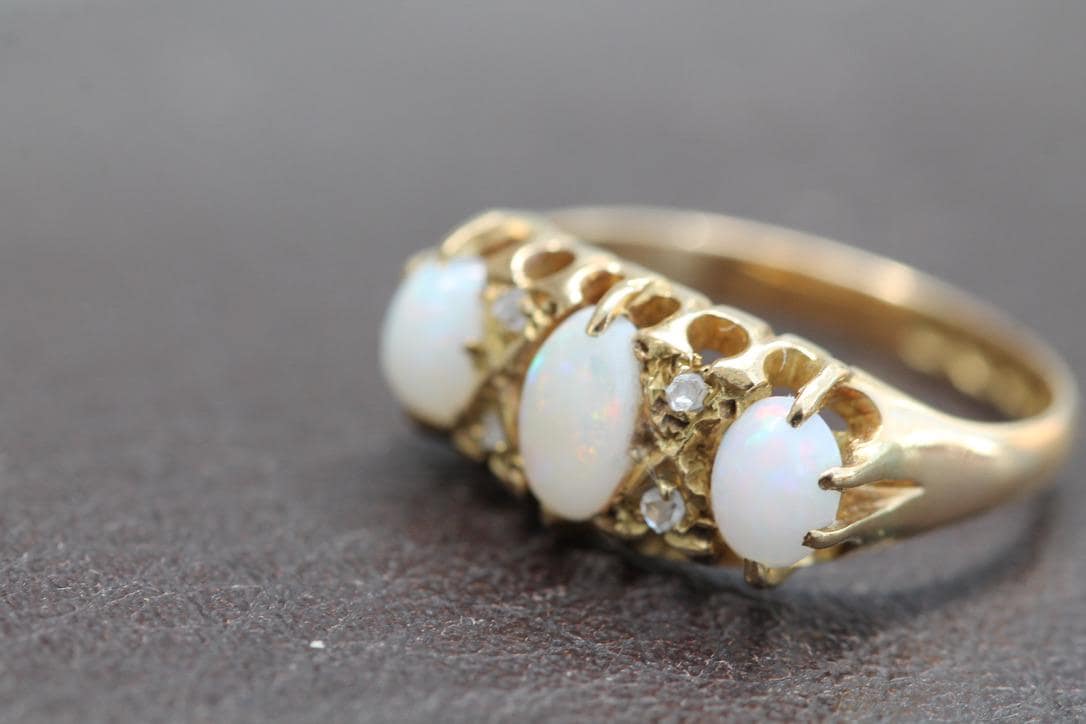Antique Edwardian 18ct Gold Opal Diamond Ring, 1903