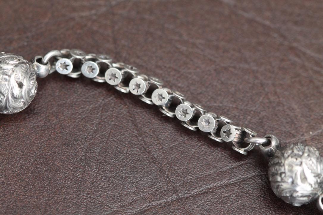 Antique-Sterling-Silver-Star-Link-Albertina-With-Tassel,-9"