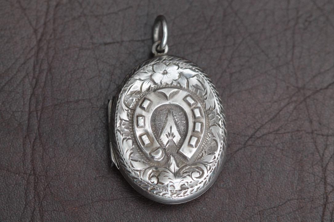 Antique Sterling Silver Lucky Horseshoe Locket, 1883