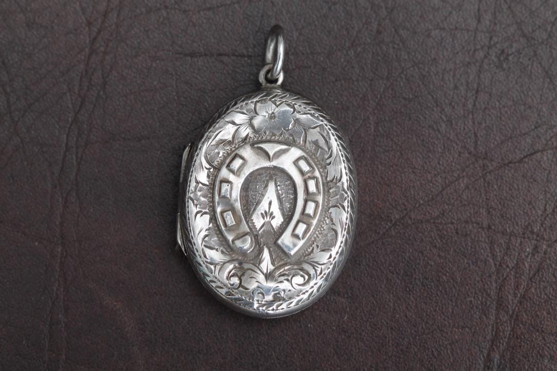 Antique Sterling Silver Lucky Horseshoe Locket, 1883
