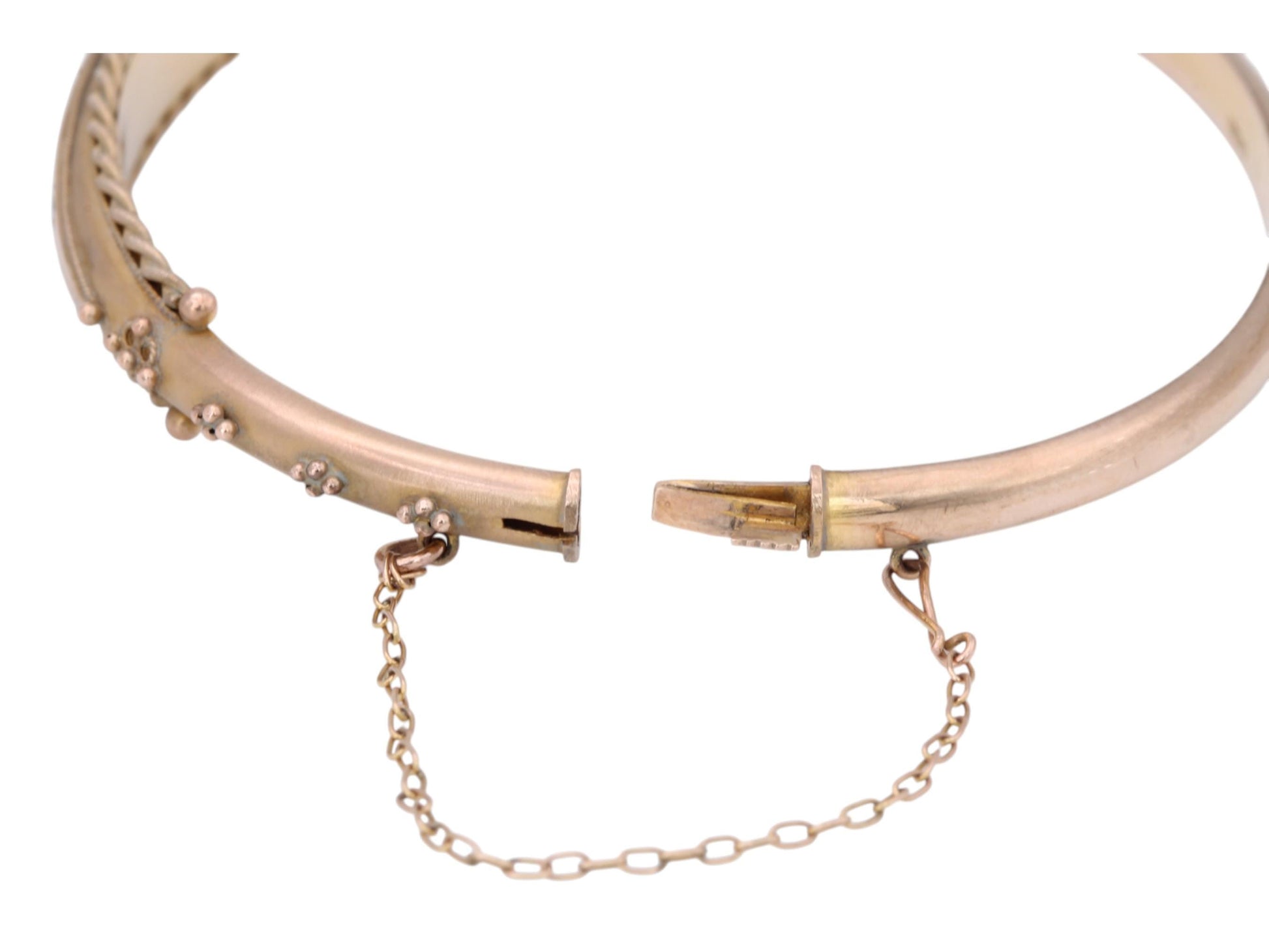 Antique-9ct-Gold-Diamond-&-Garnet-Gypsy-Set-Bangle,-1902