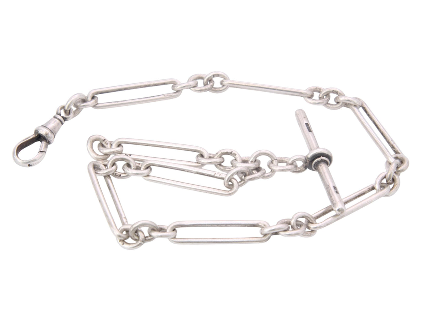 Antique Sterling Silver Trombone Link Albert Chain, 14"