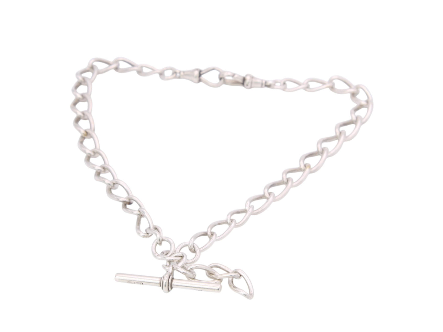 Antique Sterling Silver Twisted Trombone Link Albert Chain Necklace, 15"