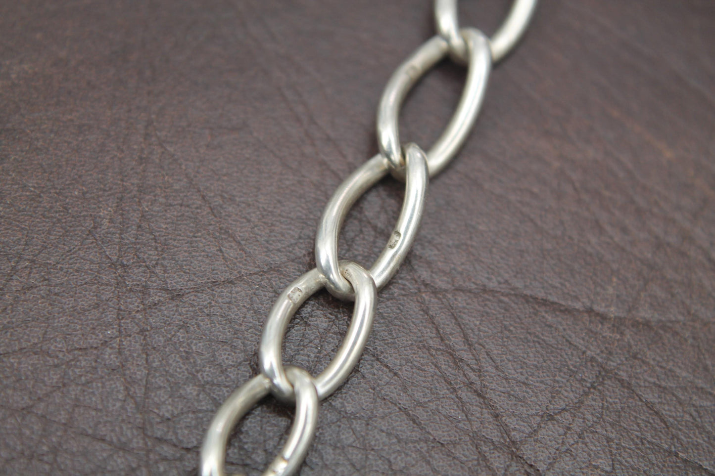Antique Sterling Silver Twisted Trombone Link Albert Chain Necklace, 15"
