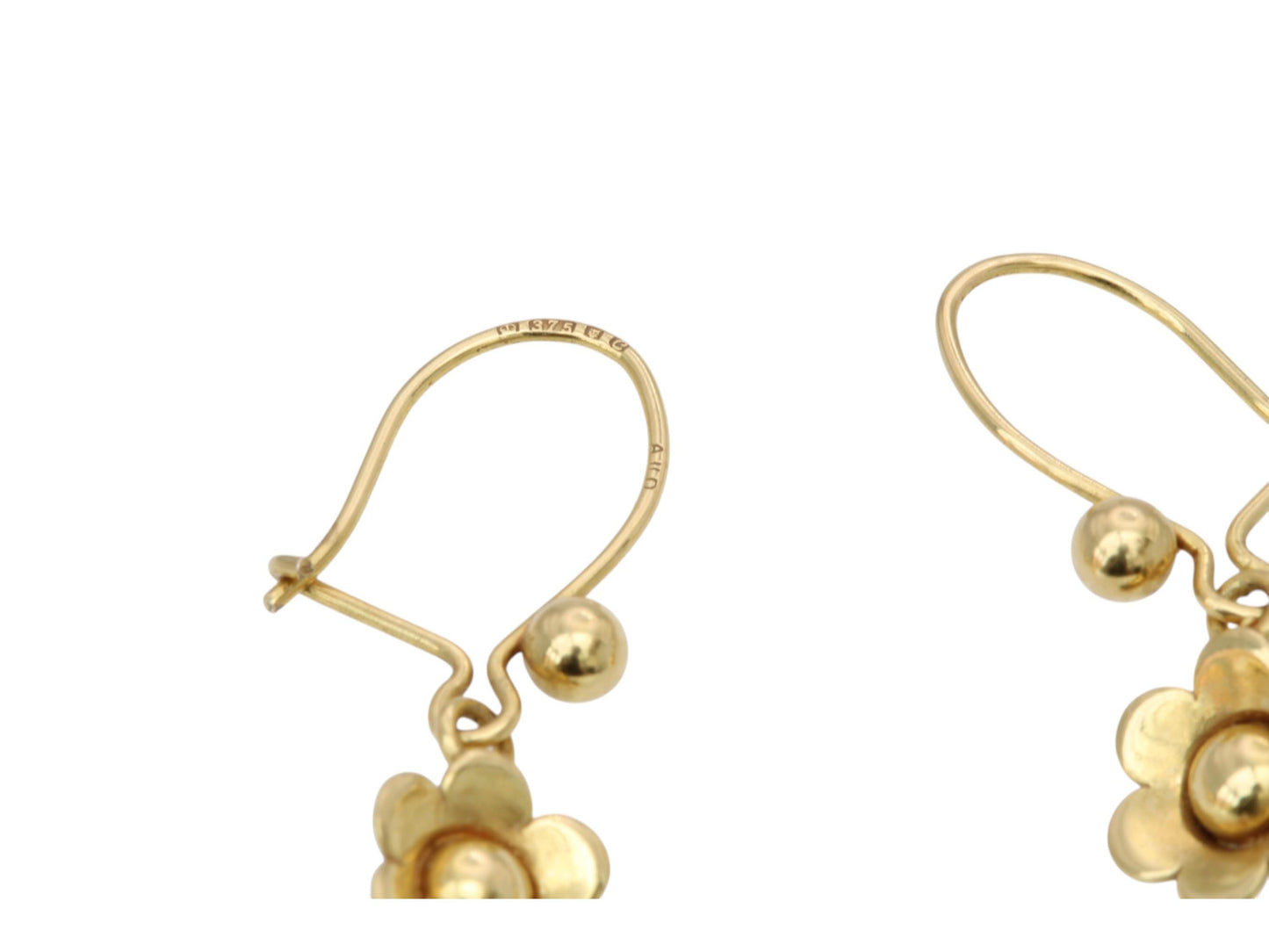 Vintage 9ct Yellow Gold Flower Drop Earrings, 1977