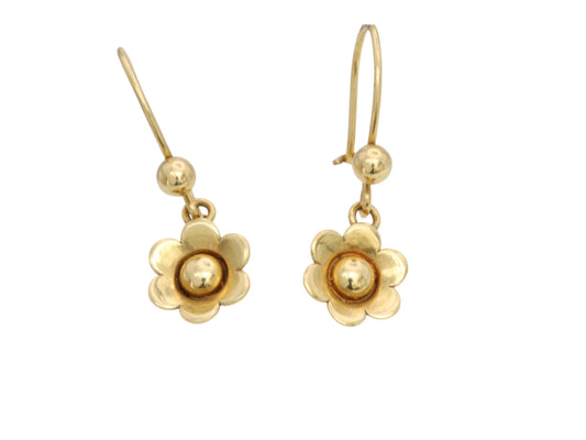 Vintage 9ct Yellow Gold Flower Drop Earrings, 1977