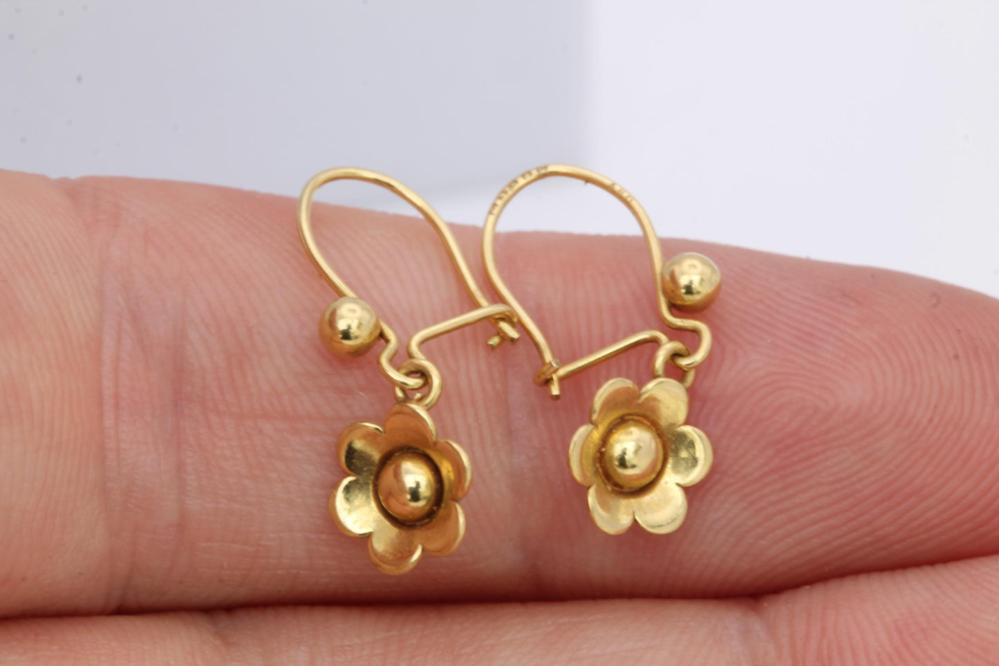 Vintage 9ct Yellow Gold Flower Drop Earrings, 1977
