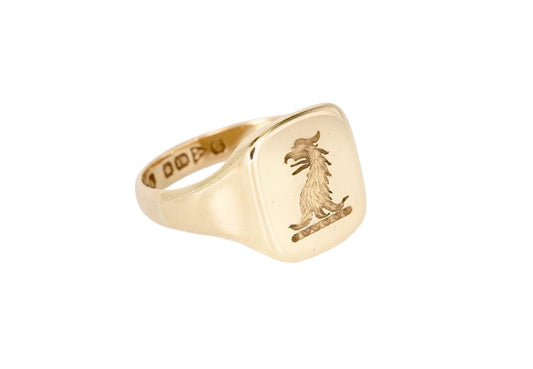 Antique 18ct Gold Griffin Intaglio Signet Ring - 1932
