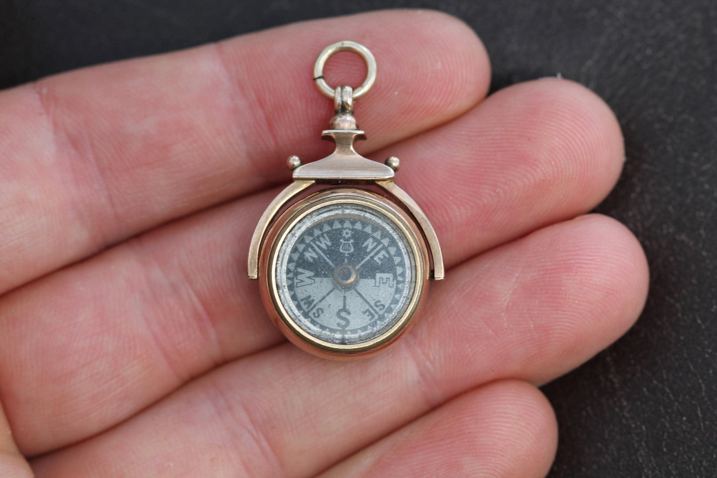 Antique 9ct Gold Carnelian Compass Spinner Pendant, 1913