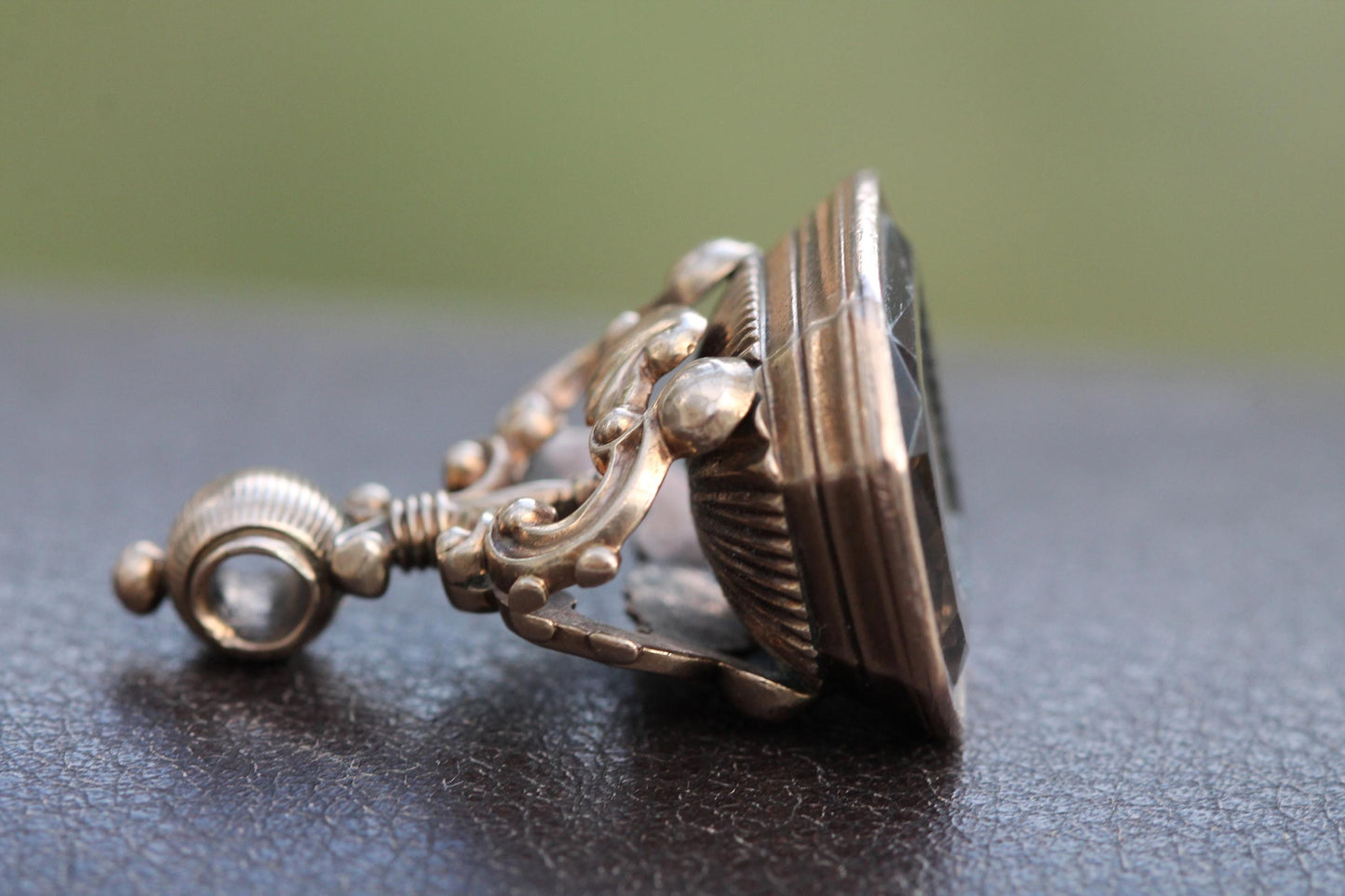 Antique 9ct Gold Citrine Intaglio Boar Seal Pendant