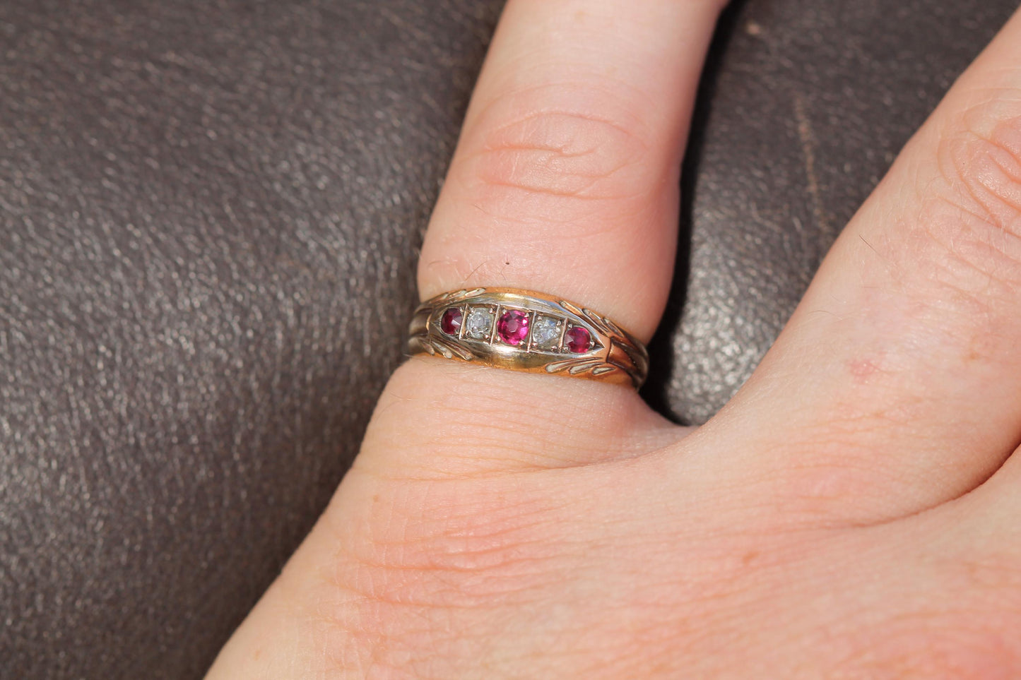 Antique 15ct Gold Ruby & Diamond Gypsy Ring, 1895