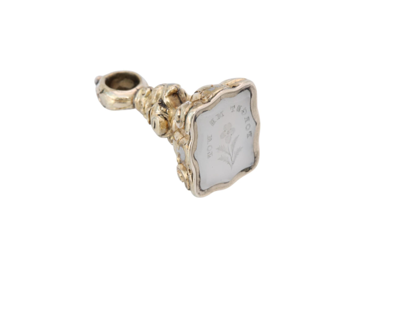 Antique 9ct Gold Filled Forget Me Not Flower Chalcedony Intaglio Seal Pendant