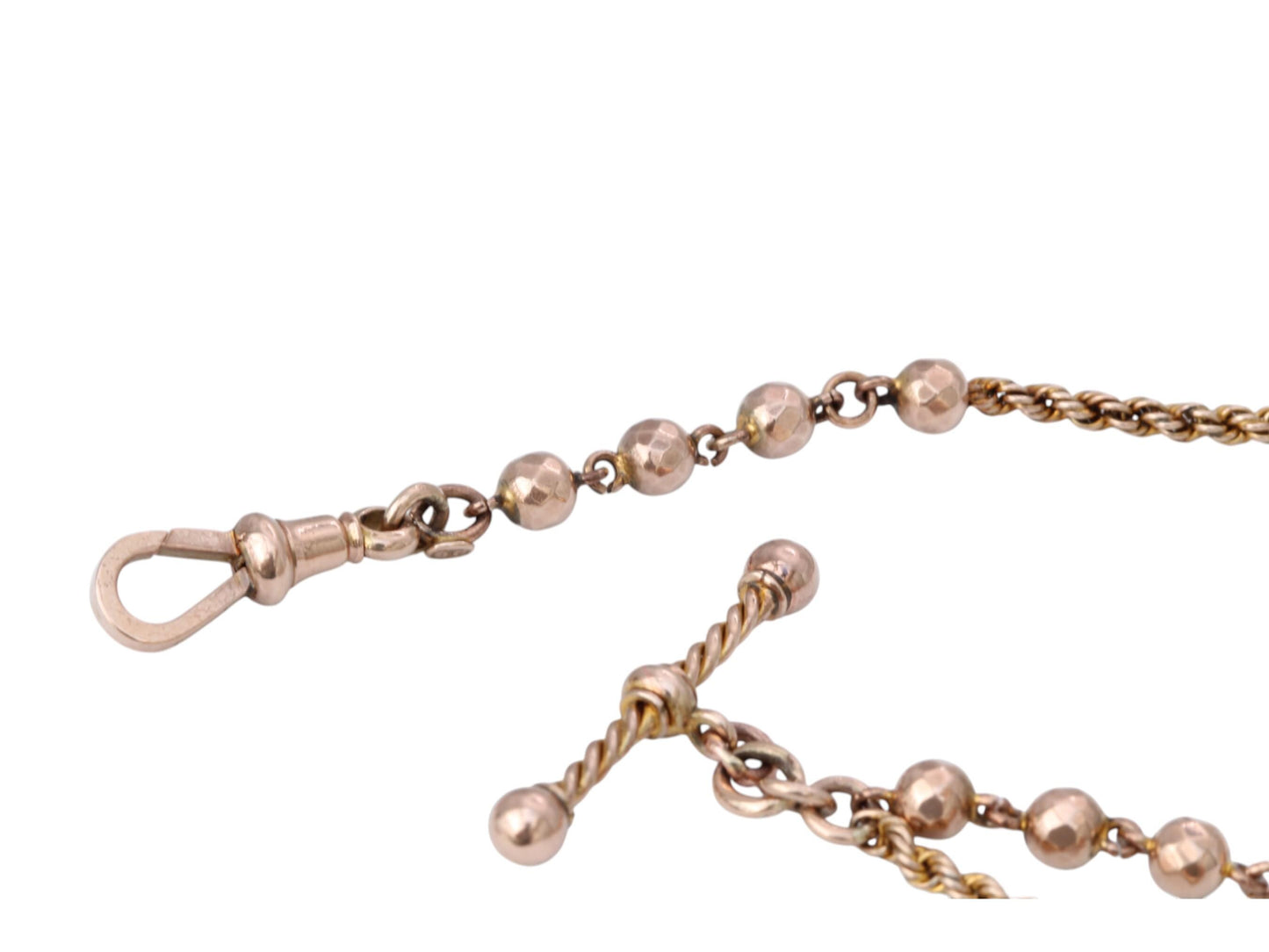 Antique 9ct Rose Gold Albertina Bracelet Tassel & Heart Charm, 7.5"