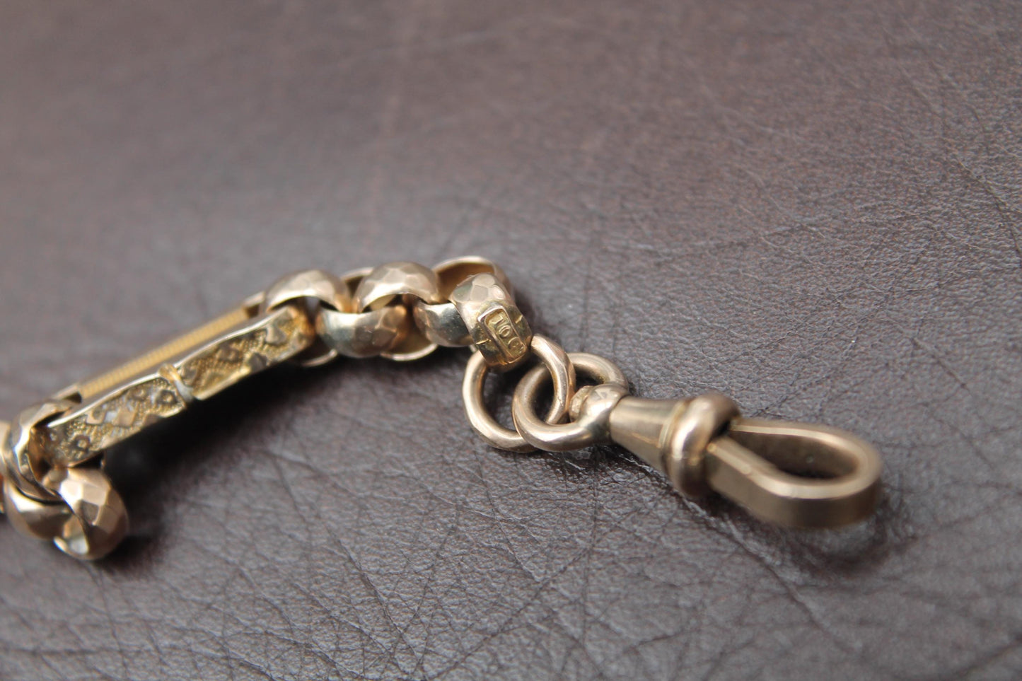 Antique 10ct Yellow Gold Faceted Belcher & Bar Links Necklace Albert, 14.25"