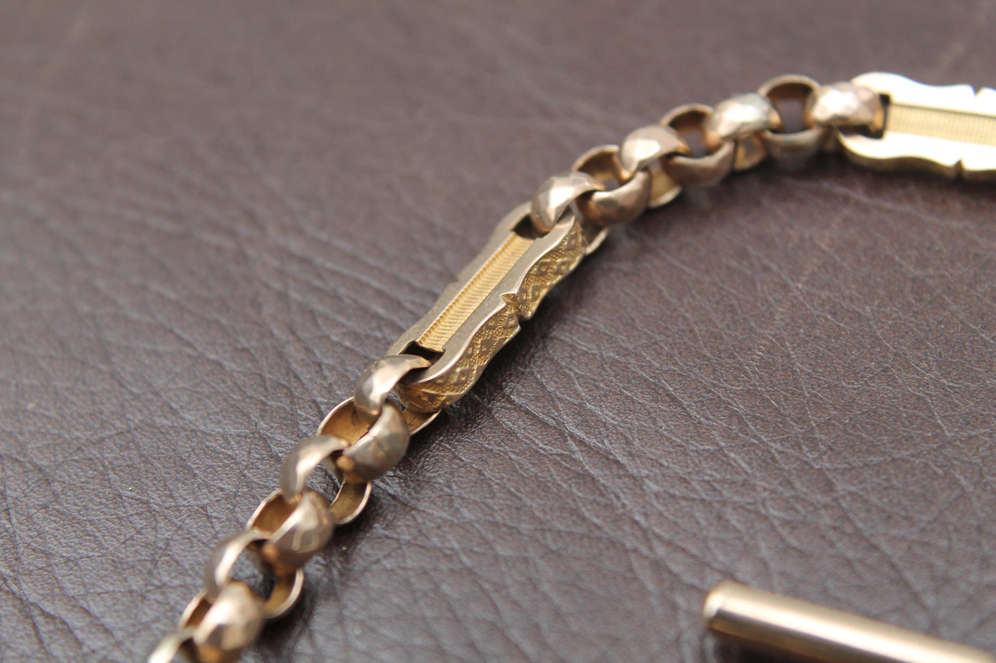 Antique 10ct Yellow Gold Faceted Belcher & Bar Links Necklace Albert, 14.25"