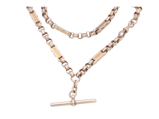 Antique 10ct Yellow Gold Faceted Belcher & Bar Links Necklace Albert, 14.25"