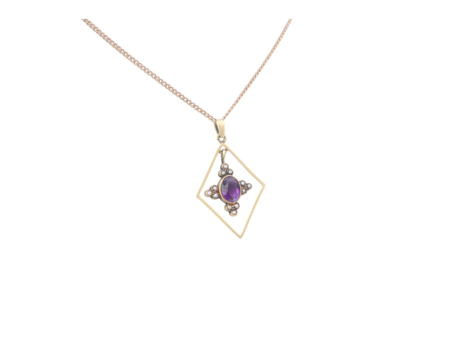 Antique 15ct Gold Amethyst Pearl Pendant Necklace, 18"