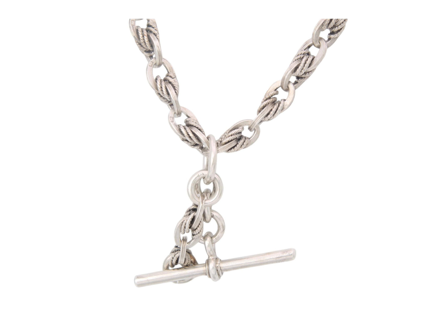 Antique Sterling Silver Lovers Knot Link Albert Chain Necklace, 15"