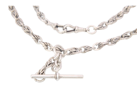 Antique Sterling Silver Lovers Knot Link Albert Chain Necklace, 15"