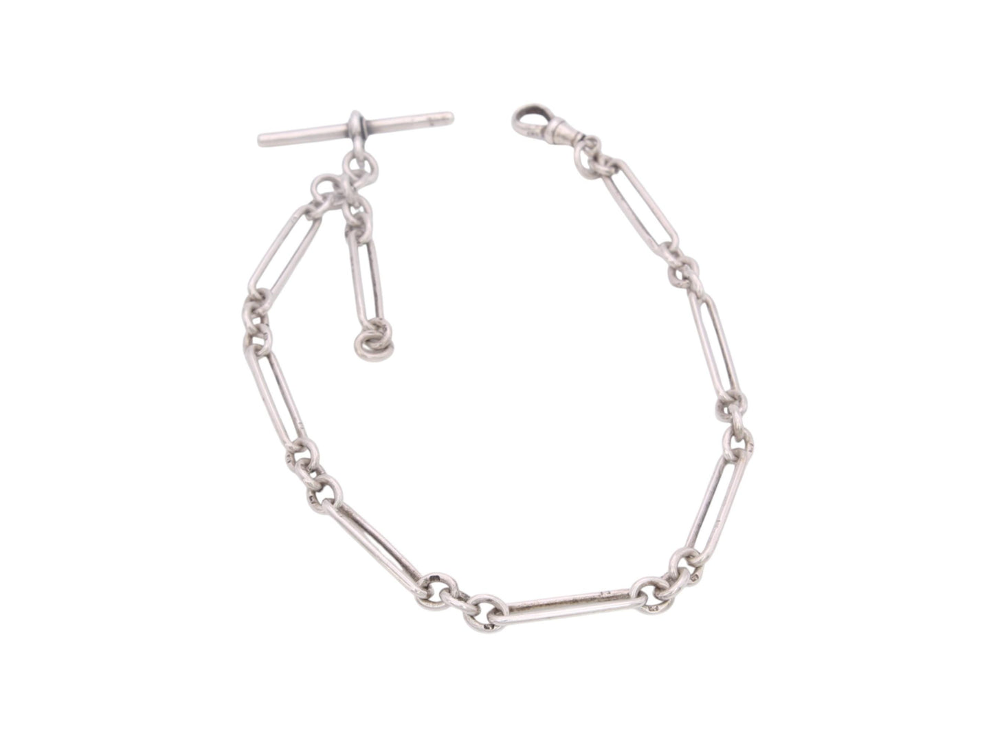 Antique Sterling Silver Trombone Link Albert Chain, 14"