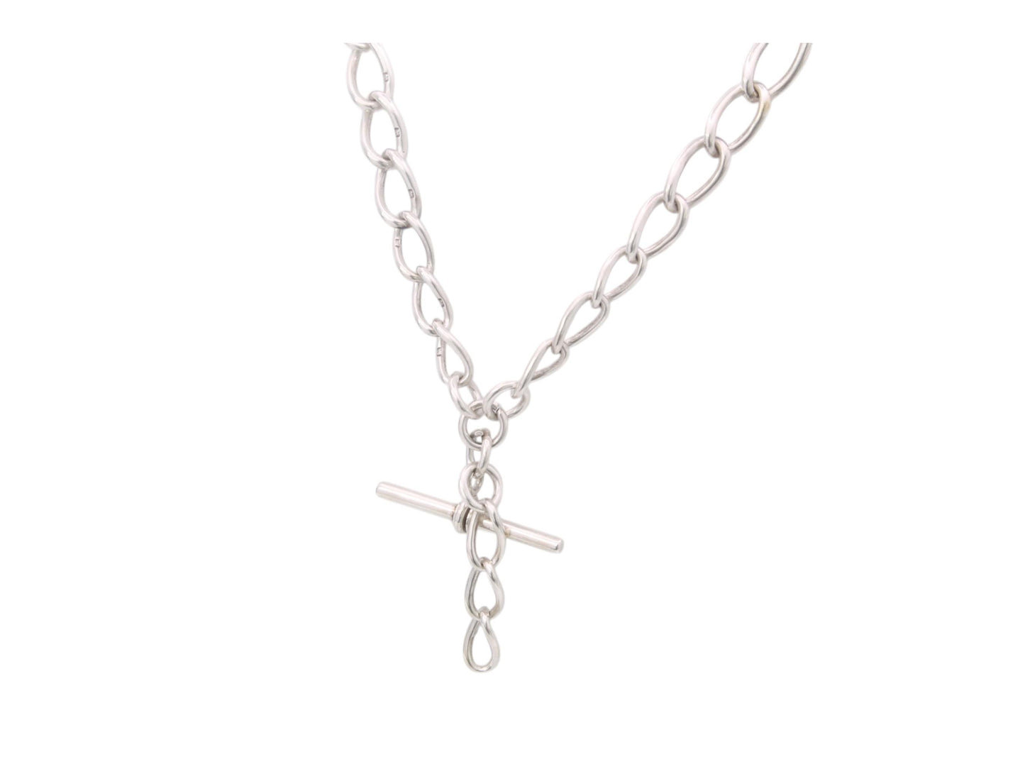 Antique Sterling Silver Twisted Trombone Link Albert Chain Necklace, 15"