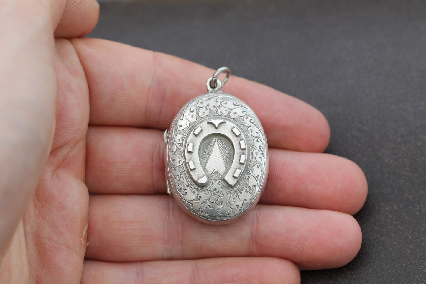 Antique Sterling Silver Decorative Lucky Horseshoe Locket, 1883