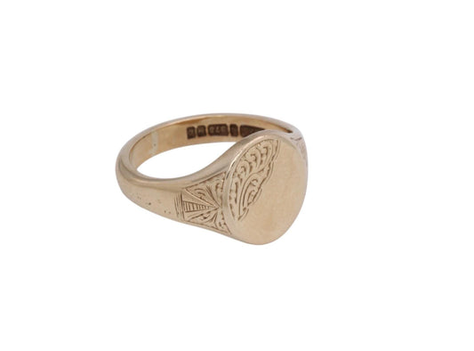Vintage 9ct Gold Chased Signet Ring, 1960