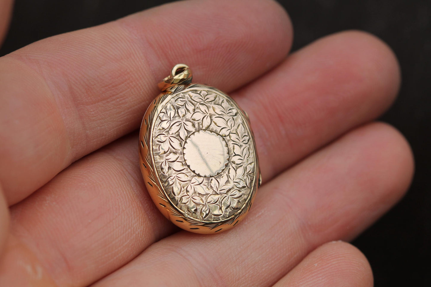 Antique Victorian 9ct Gold Locket, Forget-Me-Not & Ivy Chasing, Sentimental Keepsake Pendant c.1890