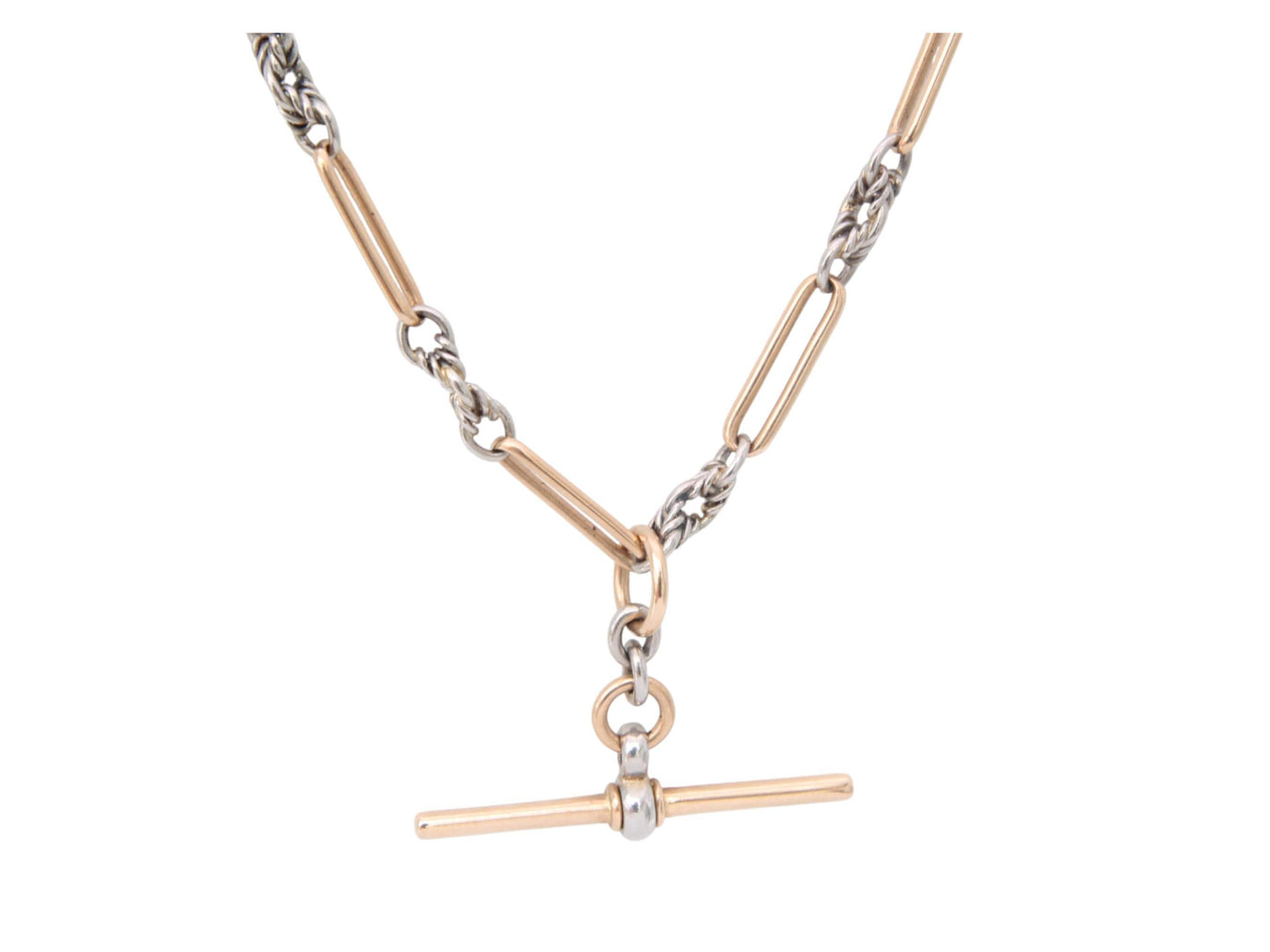 Antique 18ct Gold & Platinum, Trombone Lovers Knot Double Albert Necklace Chain, 15.5"