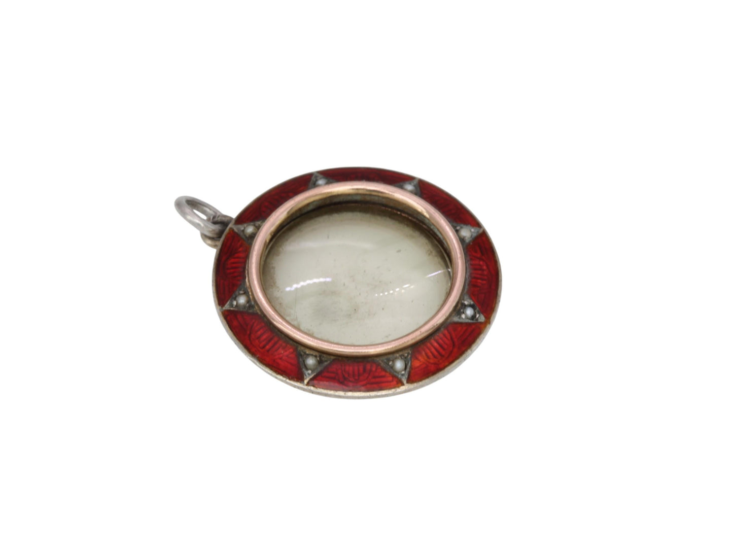 Antique-Sterling-Silver-Red-Enamel-Pearl-Locket-Pendant,-1903