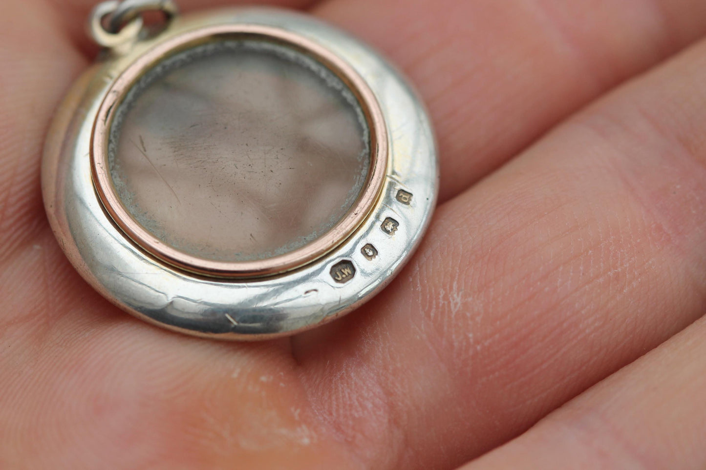 Antique Sterling Silver Red Enamel Pearl Locket Pendant, 1903